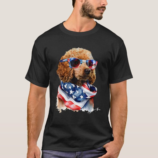 USA 4:e juli Patrotic Funny Cute Pudel Hund Lov T Shirt (Framsida)