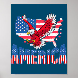 USA 4:e juli Röda Eagle Patriotic American Flagga Poster
