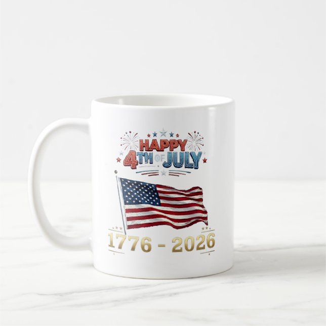 USA 4 juli 1776-2026 Patriotisk Flagg Brandraket Kaffemugg (Vänster)