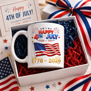 USA 4 juli 1776-2026 Patriotisk Flagg Brandraket Kaffemugg