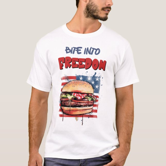 USA 4 juli Burgers Grill, Chill & Celebrate T Shirt (Framsida)