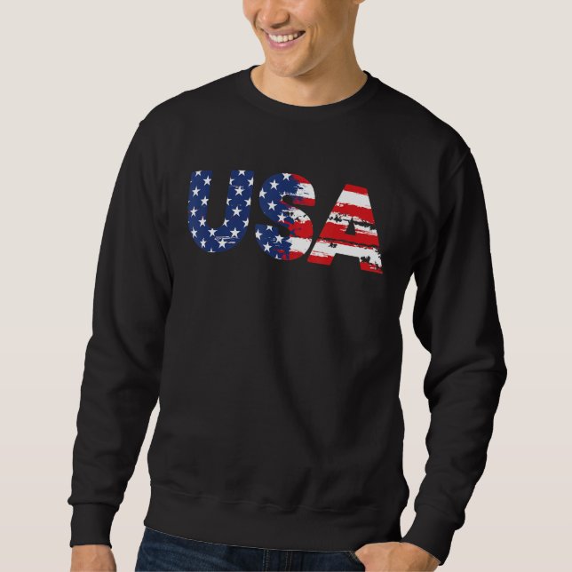 USA 4 juli Patriotic American Flagga 4th Cel Lång Ärmad Tröja (Framsida)