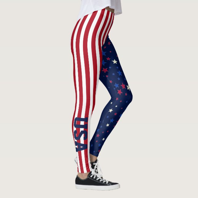 USA 4 juli Patriotic Stars Rand American Flagga Leggings (Höger)