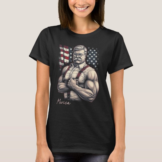 USA 4 juli, Teddy Roosevelt Funny Workout Mus T Shirt (Framsida)