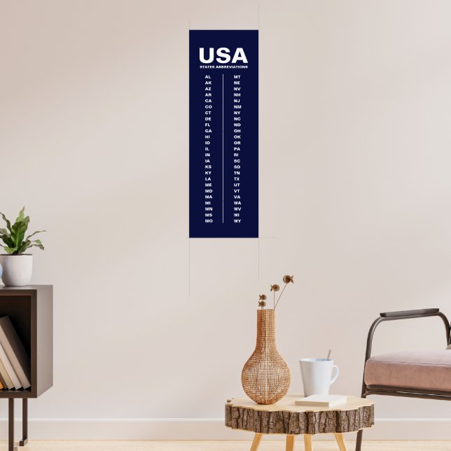 USA 50 States Vertical Minimalist Navy Blue Poster (Vardagsrum 3)