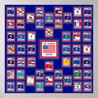 USA 50 STATLIG FLAGGA BLUE/555 POSTER