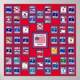 USA 50 STATSFLAGGOR RED/557 POSTER