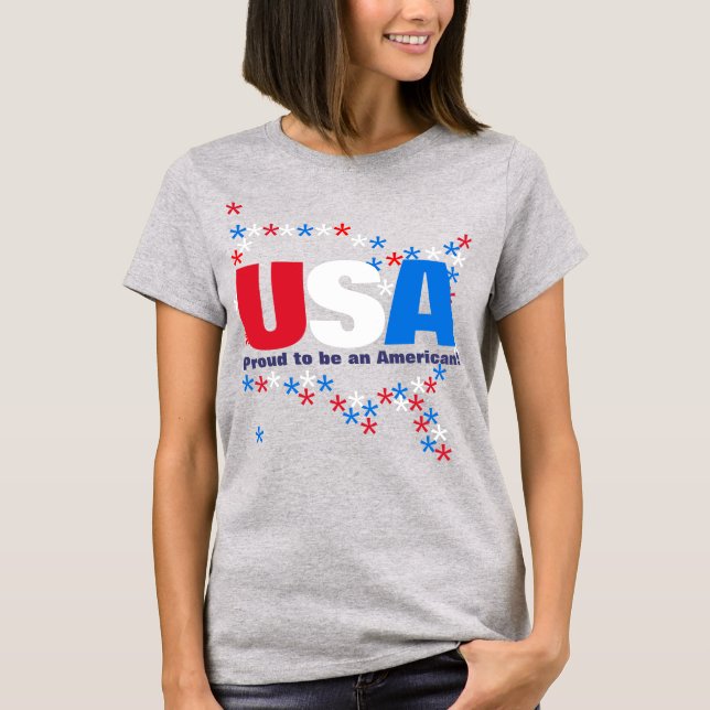 USA 50 stjärnor Rött vitt blått T Shirt (Framsida)