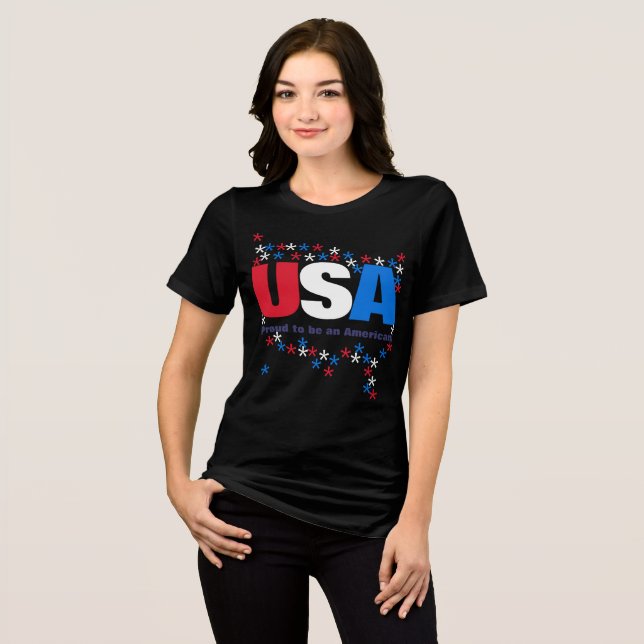 USA 50 stjärnor Rött vitt blått T Shirt (Framsida Full)