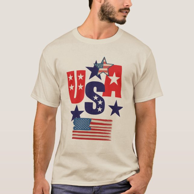 USA 5 Star Patriotic Design – American Pride Gift  T Shirt (Framsida)