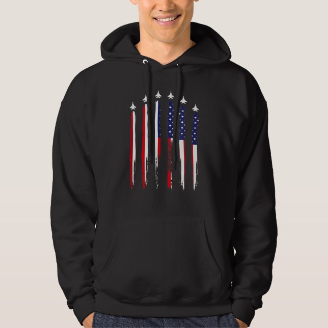USA Airplane Jet Fighter 4th American Flag Of July Hoodie (Framsida)