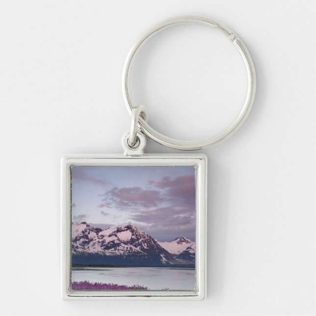 USA, Alaska, Alsekflodens dalgång. Utsikt över Als Fyrkantig Silverfärgad Nyckelring (Framsidan)