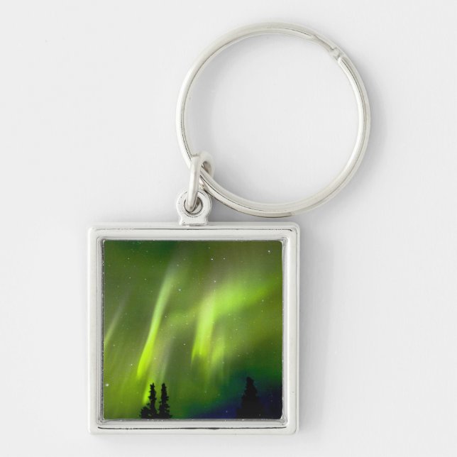 USA, Alaska, Chena Hot Springs. Aurora 3 Fyrkantig Silverfärgad Nyckelring (Framsidan)