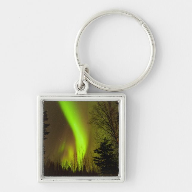 USA, Alaska, Chena Hot Springs. Utsikt över Aurora Fyrkantig Silverfärgad Nyckelring (Framsidan)
