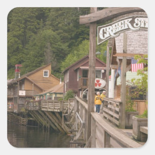 USA, Alaska, Ketchikan, Creek Street, centrum Fyrkantigt Klistermärke