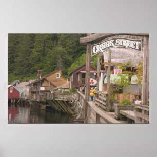 USA, Alaska, Ketchikan, Creek Street, centrum Poster