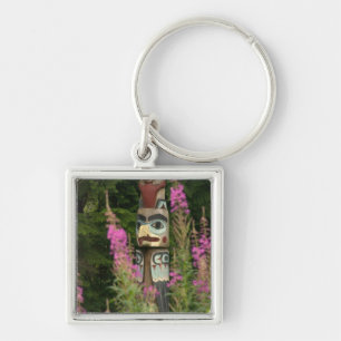 USA, Alaska, Ketchikan, Totem Bight State Fyrkantig Silverfärgad Nyckelring