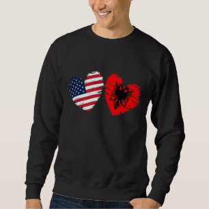 USA Albanien Flagga Heart Valentines day Albanian  Lång Ärmad Tröja