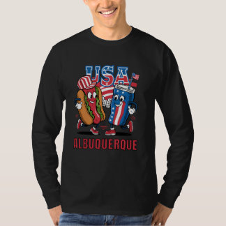 USA Albuquerque Hotdog and Soda Cartoon T Shirt