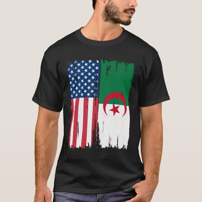 Usa Algeriet Flagga Hoodie T Shirt (Framsida)
