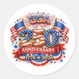 USA America 250th Anniversary Patriotic Watercolor Runt Klistermärke