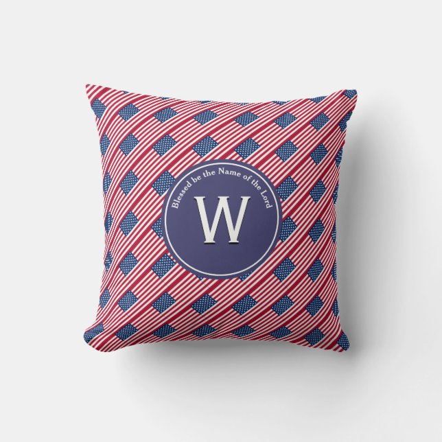 USA AMERICA FLAGGA Customized Monogram Scripture Kudde (Framsida)
