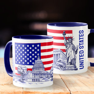 USA America Flagga Monument Illustration Souvenir Mugg