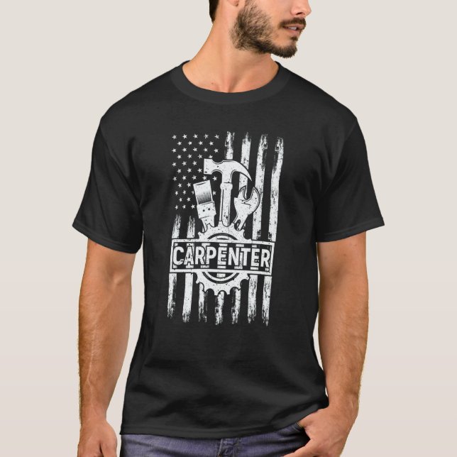 Usa American Flag 4th Of July Carpenter Woodworker T Shirt (Framsida)
