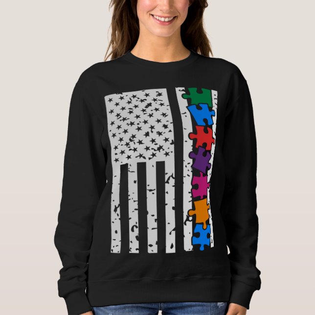 USA American Flag Autism Awareness Autistic Child  T Shirt (Framsida)