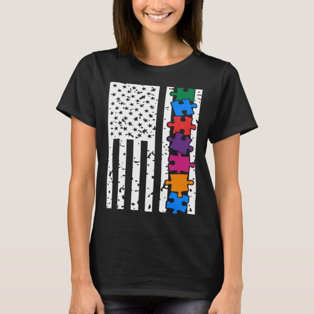 USA American Flag Autism Awareness Autistic Child  T Shirt (Framsida)
