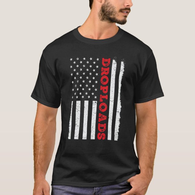 USA American Flag Drop Loads Turck Driver Trucker  T Shirt (Framsida)