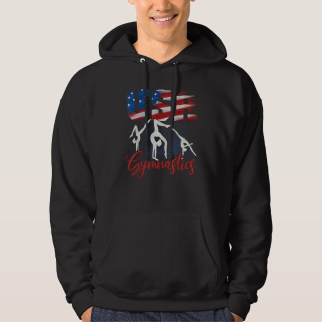 USA American Flag Gymnastics Tee Gymnast 4th of Ju Hoodie (Framsida)