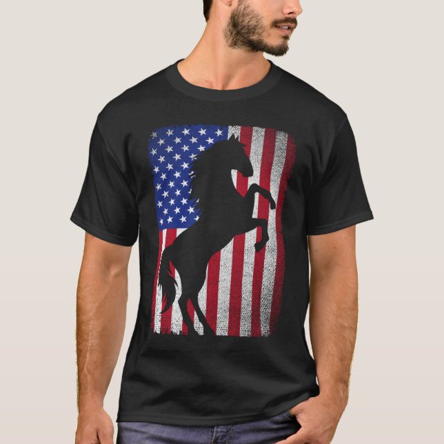  USA American Flag Horse Lover USA Patriotic 4th o T Shirt (Framsida)