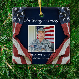 USA American Flag In Loving Memory Photo Memorial Julgransprydnad Keramik
