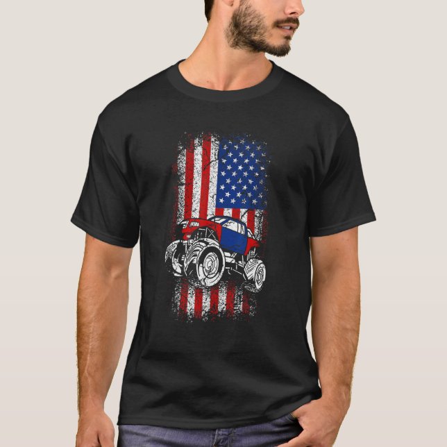 Usa american flag Monster truck 4th of july T Shirt (Framsida)