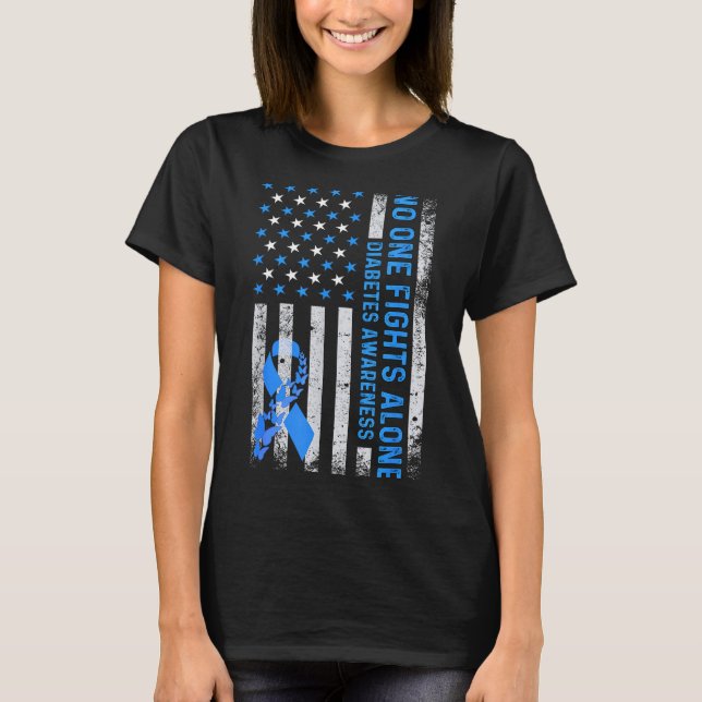 Usa American Flag No Fighting Alone Diabetes Aware T Shirt (Framsida)