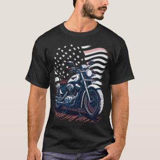 USA American Flag Rider Motorcycle Veteran Biker T Shirt