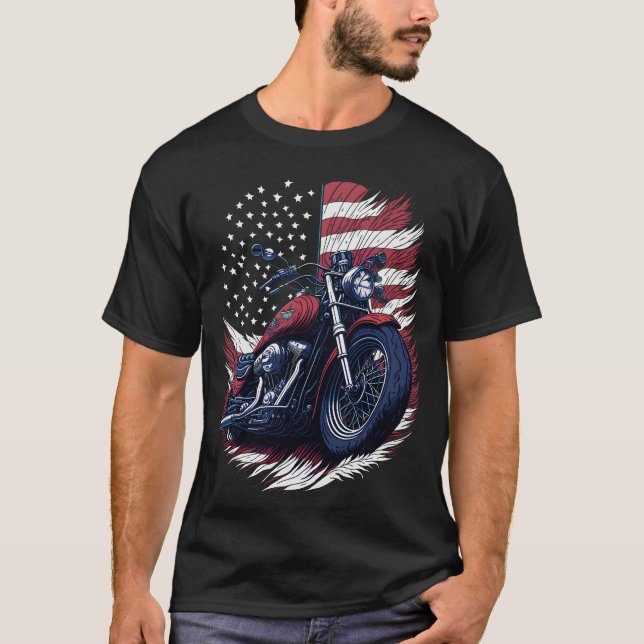 USA American Flag Rider Motorcycle Veteran Biker T Shirt (Framsida)