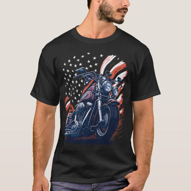 USA American Flag Rider Motorcycle Veteran Biker T Shirt (Framsida)