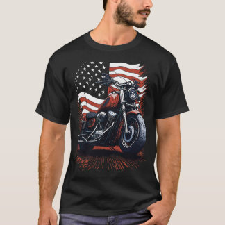 USA American Flag Rider Motorcycle Veteran Biker T Shirt