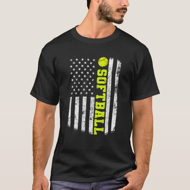 USA American Flag Softball T Shirt (Framsida)
