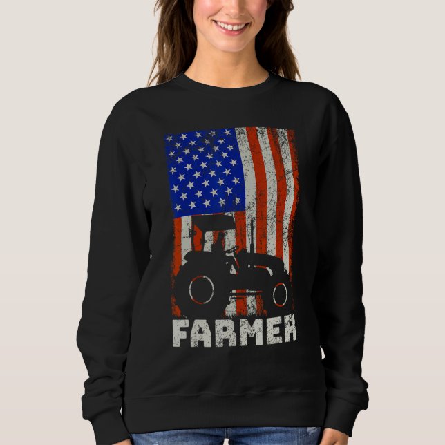 USA American Flag Tractors Farming T Shirt (Framsida)