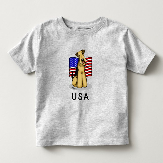 USA American Flagga Airedale Terrier Hund - Cute T Shirt (Framsida)