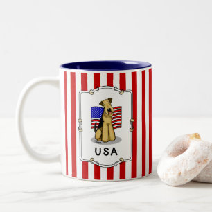USA American Flagga Airedale Terrier Hund - Cute Två-Tonad Mugg
