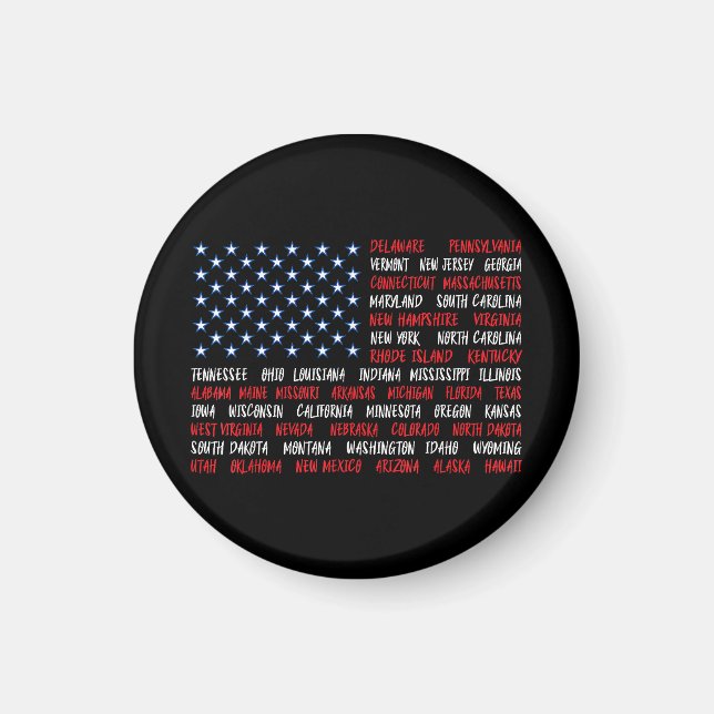 USA American Flagga All 50 State Namn Magnet (Framsidan)