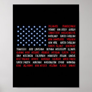 USA American Flagga All 50 State Namn Poster