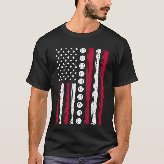 USA American Flagga Baseball Patriotic 4:e juli T Shirt (Framsida)