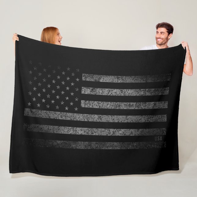 USA American Flagga Black Grunge med Namn Fleecefilt (På plats)