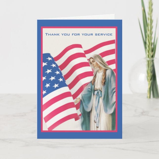 USA AMERICAN FLAGGA BLESSED VIRGIN MARY TACK KORT (Framsida)