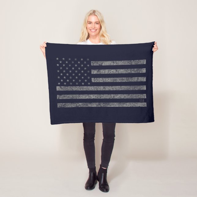 USA American Flagga Blue Grunge med Namn Fleecefilt (På plats)